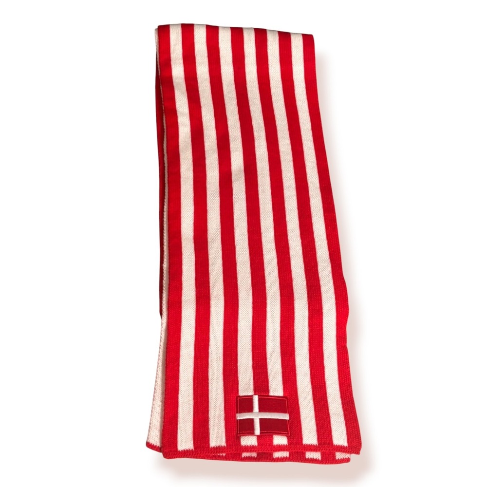Danish Flag Red White Striped Knit Scarf Scandinavian Nordic Winter Soccer Fan